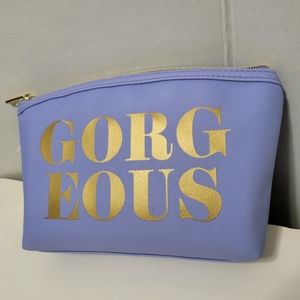 Purple, Ruby + Cash, dome pouch, gold lettering "Gorgeous" Cosmetic Bag